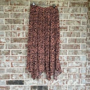 Listical Leopard Print Crystal Pleated Handkerchief Hem Midi Skirt